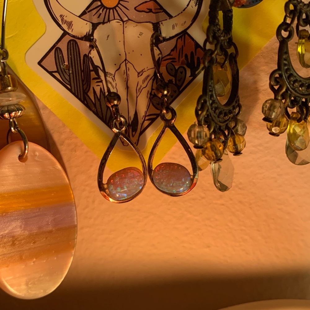 FUN LITTLE HANDPICKED (3) PACK OF DANGLING EARRINGS- OPAL, SHELL, GLASS